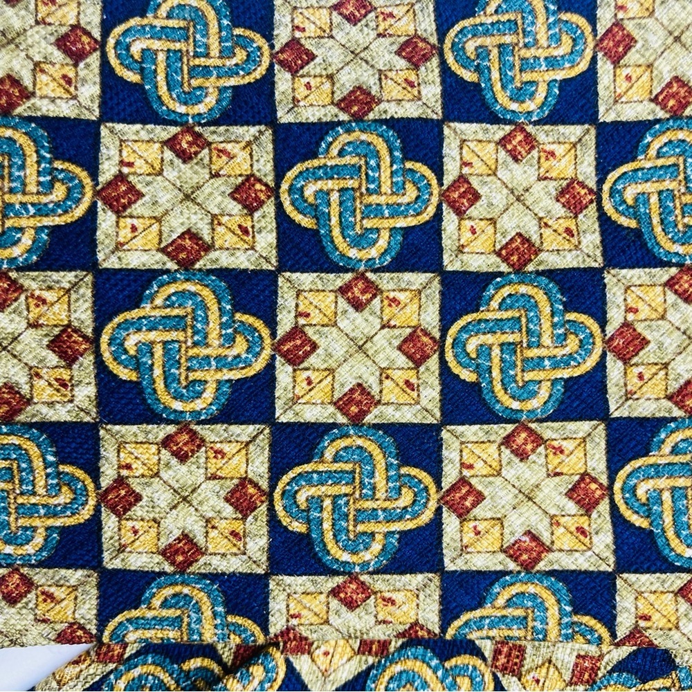 Ermenegildo Zegna silk blue gold and red geometric print silk tie. - Picture 2 of 5